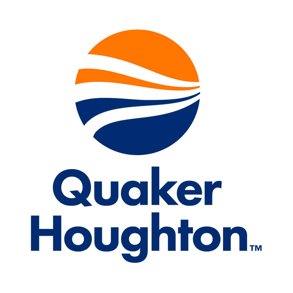 Granatowo-pomarańczowe logo Quaker Houghton.